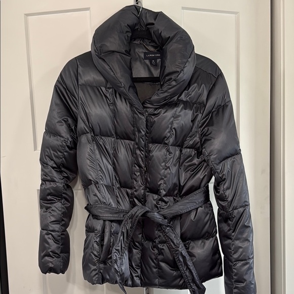 Lands' End Black Puffer Jacket with Glossy Finish sz m - Picture 2 of 7